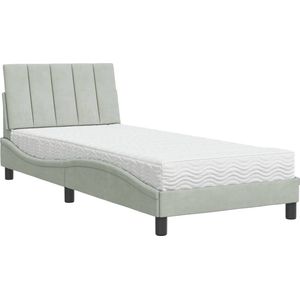 vidaXL - Bed - met - matras - fluweel - lichtgrijs - 90x200 - cm