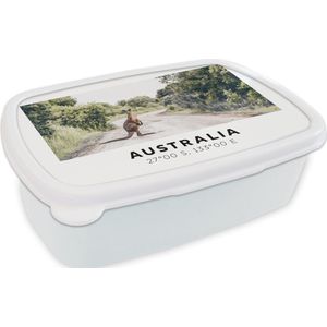Broodtrommel Wit - Lunchbox - Brooddoos - Kangoeroe - Australië - Dieren - 18x12x6 cm - Volwassenen