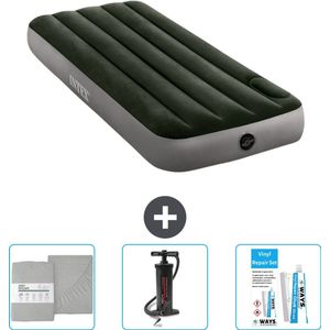Intex Luchtbed - 1-Persoons - 76 x 191 x 25 cm - Groen - Inclusief Hoeslaken - Pomp en Reparatieset