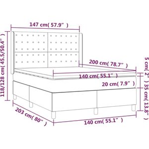 VidaXL Boxspring met Matras - Stof Donkerbruin - 140x200 cm