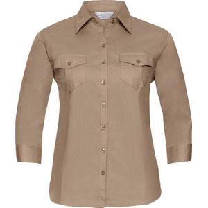 Russell Collectie Dames/Dames Roll-Sleeve 3/4 mouw werkoverhemd (Khaki)