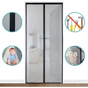 Vliegengaas voor deur, magnetisch, insectenwerend, balkondeur, 90 x 200 cm, 2 x duurzamer dan de Apalus klassieker, veilig voor katten, sterkere magneten, 3,8 cm breed klittenband, niet in te korten