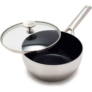 Kookgerei Triple Steel Roestvrij Staal Keramisch Anti-aanbak 20 cm / 2.4 L Steelpan met Deksel, Drielaags, PFAS-vrij, Multilaags, Inductie, Vaatwasmachinebestendig, Ovenbestendig, Zilver