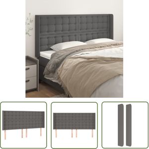 The Living Store Hoofdbord met randen 183x16x118/128 cm kunstleer grijs - Hoofd Bord - Hoofdeinde - Beddecoratie - Slaapkamers - Kunstleder