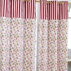 Homescapes gordijnen met oogjes uil rood roze wit set van 2 100% katoen, 137 x 117 cm