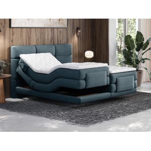 Palacio Set boxspringbed met hoofdbord met capitons + elektrische relaxbedbodems + matras + dekmatras - 2 x 90 x 200 cm - Stof - Blauw - LODI van PALACIO L 215 cm x H 118 cm x D 188 cm