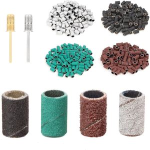 Schuurhulzen nagelschuurbanden 80/120/180/240 schuurdoppen met nagelboor bit voor manicure pedicure nageldesign 402 stuks. (Het merknaam is niet opgenomen in de titel omdat het niet vaak aan het begin staat.)