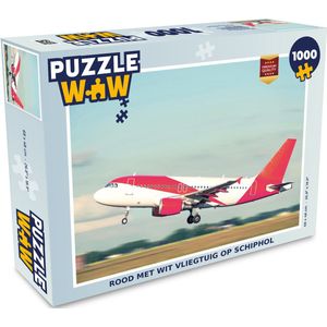 Puzzel Rood met wit vliegtuig op Schiphol - Legpuzzel - Puzzel 1000 stukjes volwassenen