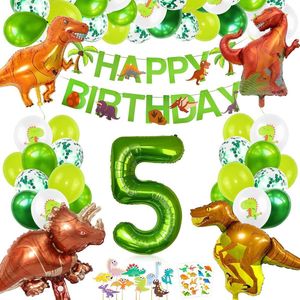 63-delig feestpakket dinosaurus - 30 stuks ballonnen - 5 jaar jongen - Dinosaurus thema feestje - Dino versiering - Dino feestartikelen - Dino slinger - Dino ballonnen - Dino kinderfeestje