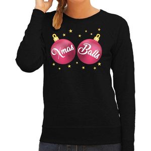 Foute kersttrui / sweater zwart met roze Xmas Balls borsten voor dames - kerstkleding / christmas outfit XL