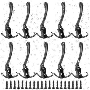 10 stuks garderobehaken, vintage garderobehaken, kledinghaken, garderobe, haken voor garderobe, met 20 schroeven, voor slaapkamer, entree, badkamer (zwart)