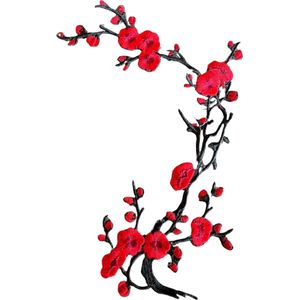 Bloesem Bloemen Tak Strijk Embleem Patch Rood 20 cm / 28 cm / Rood Zwart
