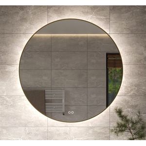 Ronde badkamerspiegel met indirecte verlichting, verwarming, touch sensor, dimfunctie en vol messing frame 100x100 cm