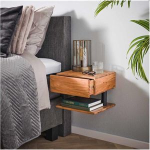 Zwevend Nachtkastje Shelve Acaciahout met 1 Lade en Schap - Compact en Stijlvol Wandontwerp - 35x32x27 cm - hangend nachtkastje