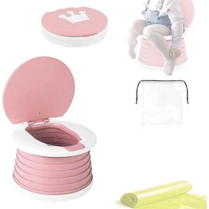 Draagbare potjeszitting, opvouwbare toiletstoel, voor baby's, draagbare potjeszitting, reispanen voor binnen en buiten, met reistas (roze)