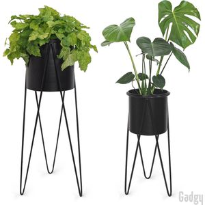 Gadgy Bloempot op standaard set van 2 - Plantenstandaard met Pot - Plantenonderzetter - Metaal - 70.5 en 48CM Hoog