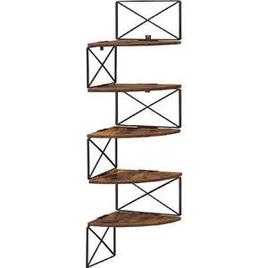 Hoekplank - Wandplank - 5 Lagen - Boekenkast - Studeerkamer - Vintage Bruin - Eenvoudige Montage - Luxe Wandplank - Zigzag Boekenkast