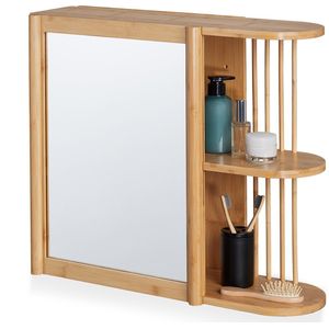 Relaxdays wandrek met spiegel - hangend badkamerrek bamboe - spiegelkast met planken - wc