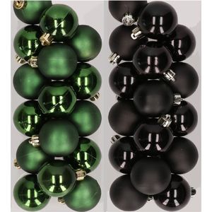 32x stuks kunststof kerstballen mix van donkergroen en zwart 4 cm - Kerstversiering