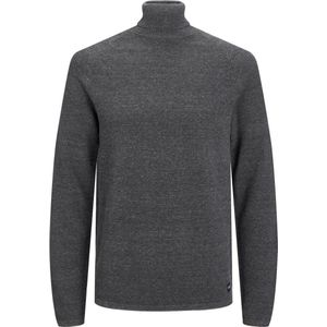 JACK & JONES Hill knit roll neck slim fit - heren pullover katoen met col - donkergrijs melange - Maat: L