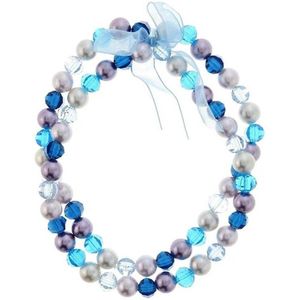 Behave Dames parel ketting kort blauw met strik 32 cm