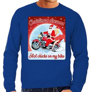 Foute Kersttrui / sweater - Christmas dreams hot chicks on my bike - motorliefhebber / motorrijder / motor fan blauw voor heren - kerstkleding / kerst outfit L