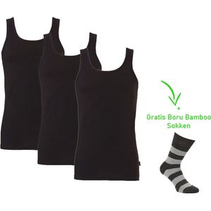 Bamboo Hemd - Super zacht Antibacterieel - Perfect draagcomfort - 95% Bamboo - 3 stuks - 1 paar bamboo sokken cadeau - Zwart - L