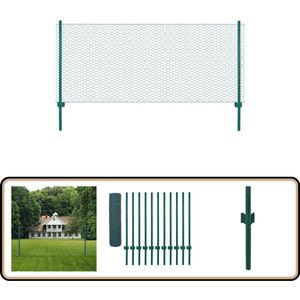 vidaXL Draadgaashek - 25x0,5 m - Groen - Inclusief palen Draadgaashek - Tuinhek - Schutting - Groene Schutting - Staalschutting