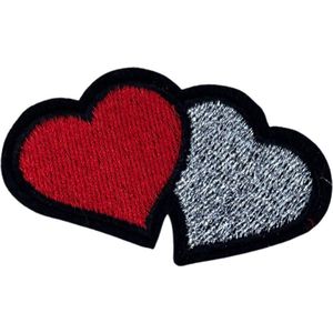 Hart Hartjes Strijk Embleem Patch 6.9 cm / 4 cm / Rood Zilver