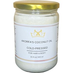 Biologische kokosolie Organic Virgin Cold Pressed Coconut Oil Puur/100% biologisch kokosolie / Kokos olie 500 ml