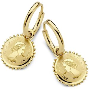 CO88 Collection Divine 8CE 70348 Stalen oorringen met hanger - rond - hoofd - 12 mm - Goudkleurig