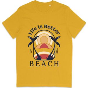 T Shirt Heren Dames - Zomer Ontwerp: Life Is Better At The Beach - Geel - XL
