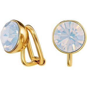 Traveller Clip Oorbellen - Oorclips Dames - Goudkleurig - Kristal - Wit Opal - 9 mm - Verguld - 157662