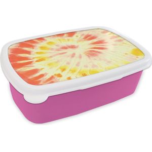 Broodtrommel Roze - Lunchbox Zomer - Tie dye - Rood - Brooddoos 18x12x6 cm - Brood lunch box - Broodtrommels voor kinderen en volwassenen