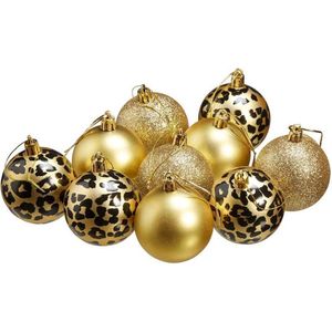 Luxe kerstballen - Goud - Panter print - Set van 10 - Kerst - Kerstboom versiering - Kerst