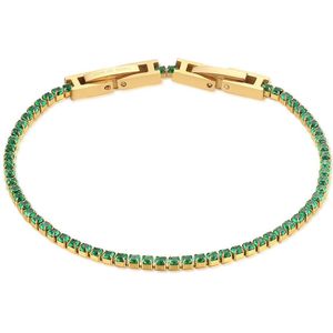 Twice As Nice Armband in goudkleurig edelstaal, tennis, groene zirkonia 15 cm+3 cm