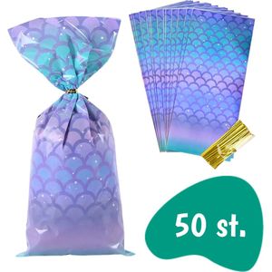 Uitdeelzakjes - Zeemeermin - 50 stuks - Voor Traktatie Uitdeelcadeautjes - Voor Kinderen - Mermaid Cadeauverpakking Zakjes - Traktatie - Zeemeerminstaart - Kinderfeestje - Verjaardag - Plastic