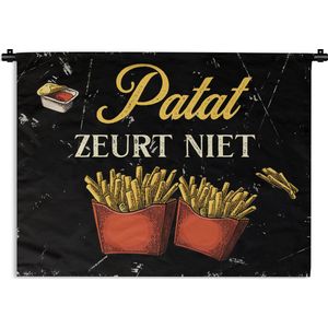 Wandkleed - Wanddoek - Patat - Vintage - Quote - 60x45 cm - Wandtapijt - Cadeau voor vrouw - Cadeau voor man