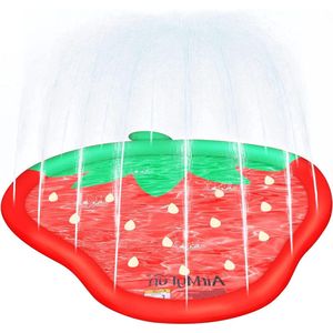 Waterspeelmat Waterstraalmat voor kinderen Splash Pad 150 x 130 cm aardbeienvorm - waterspelletjes voor buiten - honden Splash Sprinkler Pad Waterspeelmat