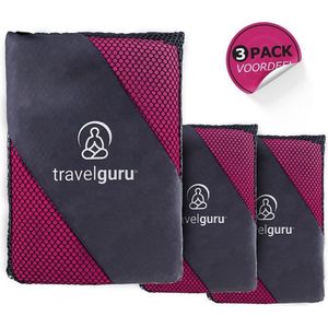 Travelguru™ Microvezel Reishanddoek Set van 3 - 1x Large (85 * 150cm), 2x Small (40 * 80 cm) - Microvezel handdoek - Sneldrogende, lichtgewicht handdoek ideaal voor sporten, reizen, outdoor & strand - Microfiber Travel Towel XL - Roze