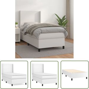 The Living Store Boxspring met matras kunstleer wit 90x200 cm - Boxspringbed - Kunstleder Bed - Pocketveer Matras - Tweepersoons Bed - Slaapkamer Meubels