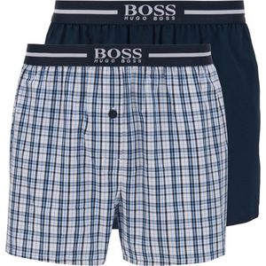 HUGO BOSS boxershorts woven (2-pack) - heren boxers wijd model - navy blauw en geruit - Maat: XXL