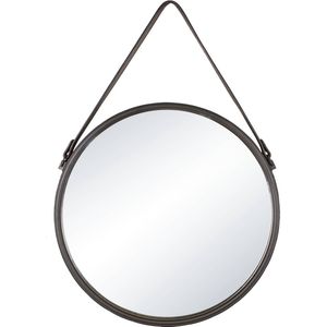 INSPIRE - Wandspiegel - Ronde spiegel BARBIER - Decoratieve spiegel met riem - Ø 41cm - Zwart metaal