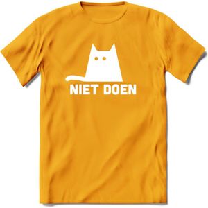Niet Doen! - Katten T-Shirt Kleding Cadeau | Dames - Heren - Unisex | Kat / Dieren shirt | Grappig Verjaardag kado | Tshirt Met Print | - Geel - XL