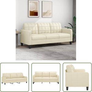 The Living Store Driezitsbank 180 cm kunstleer crèmekleurig - Drie Zitsbank - Bankstellen - Lounge Meubels - Creme Kleur - Lederlook
