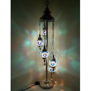 Turkse Lamp - Vloerlamp - Mozaïek Lamp - Marokkaanse Lamp - Oosters Lamp - ZENIQUE - Authentiek - Handgemaakt - Blauw - 5 bollen