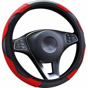 Kasey Products - Stuurhoes Auto - Voor 37-38 cm Stuurwiel - Zwart met Rood vlak - Carbon Look