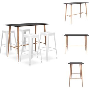 vidaXL Barset Bartafel en Barkrukken - Zwart MDF en Metaal - 120x60x105 cm - Stapelbaar - Set tafel en stoelen