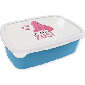 Broodtrommel Blauw - Lunchbox - Brooddoos - Zussen - Zus - Grote zus! - Quotes - Spreuken - 18x12x6 cm - Kinderen - Jongen