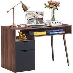 Bureau met open vak en kast, computertafel hout, bureautafel modern 120 x 55 x 78 cm voor slaapkamer, kantoor, woonkamer